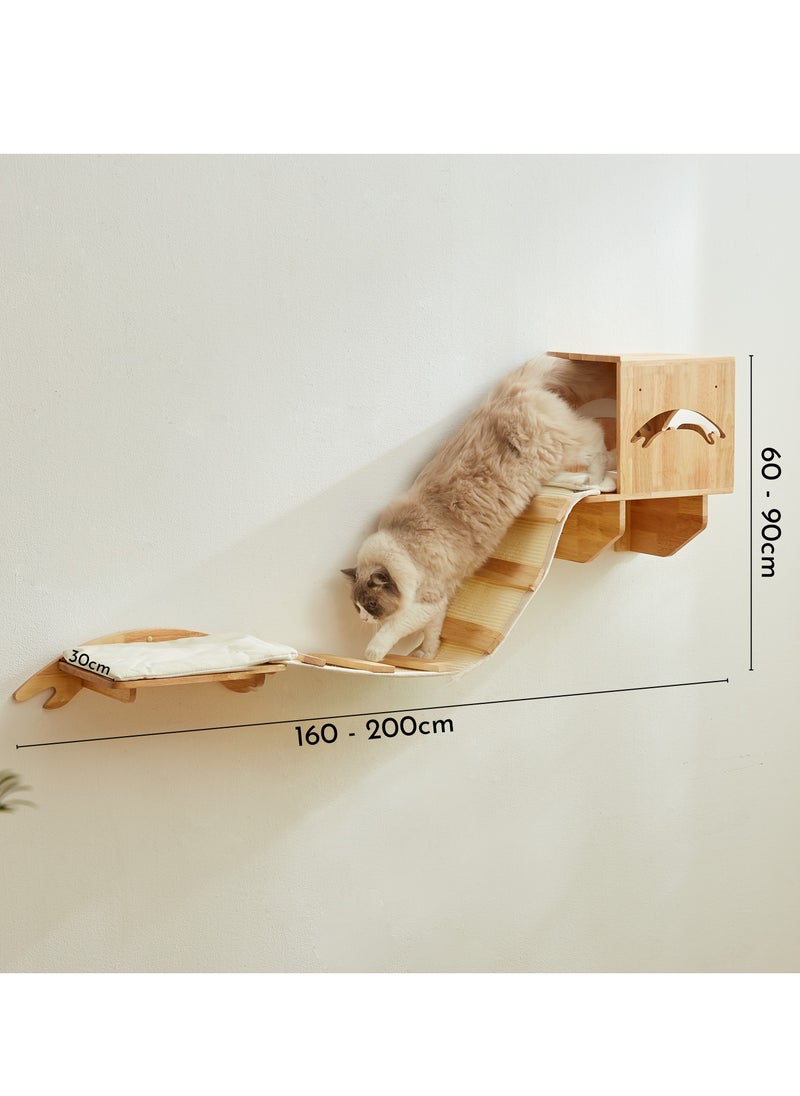 SOPAPETS 12pcs Rubber Wood Made High-End Wall Mounted Cat Tree Set, Cat Bed, Platforms, Scratching Posts and Boards, Hammocks, Transparent Space Capsule, Suspension Bridge, Ladder DIY