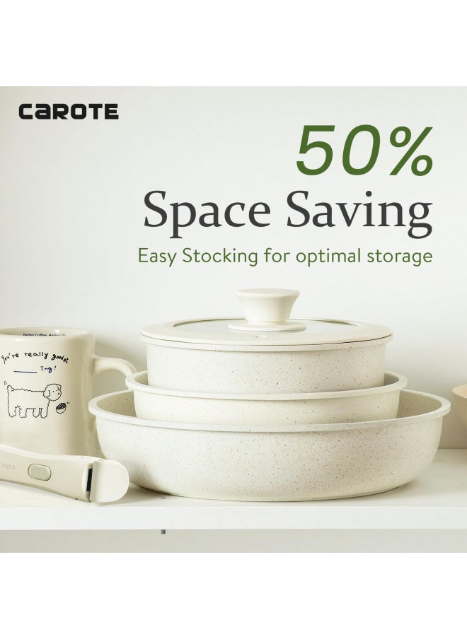 CAROTE Removable Handle, Handle for Detachable Removable Cookware,Universal Pot Handle,Suitable for All Cookware, Cream White