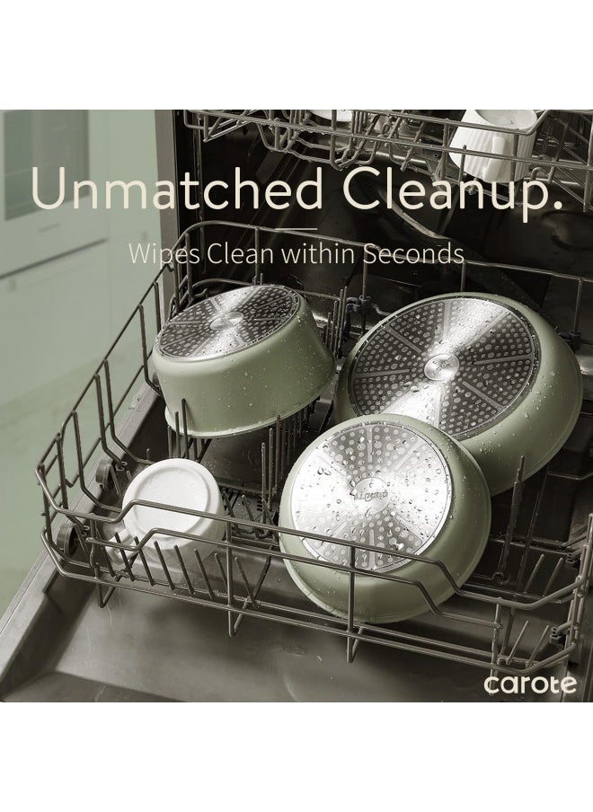 CAROTE 11pcs Pots and Pans Set, Nonstick Cookware Set Detachable Handle, Induction Kitchen Cookware Sets Non Stick with Removable Handle, RV Cookware Set, Oven Safe, Green