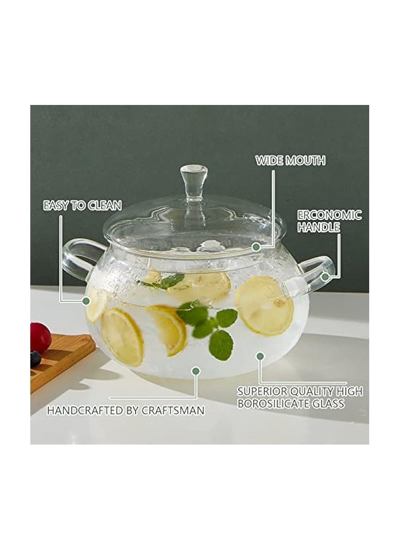 Glass Clear Saucepan with Lid, 2450ML Handmade Easy Clean Heat Resistant Glass Cooking Pot for Noodles, Soup, Cereals, Fruits