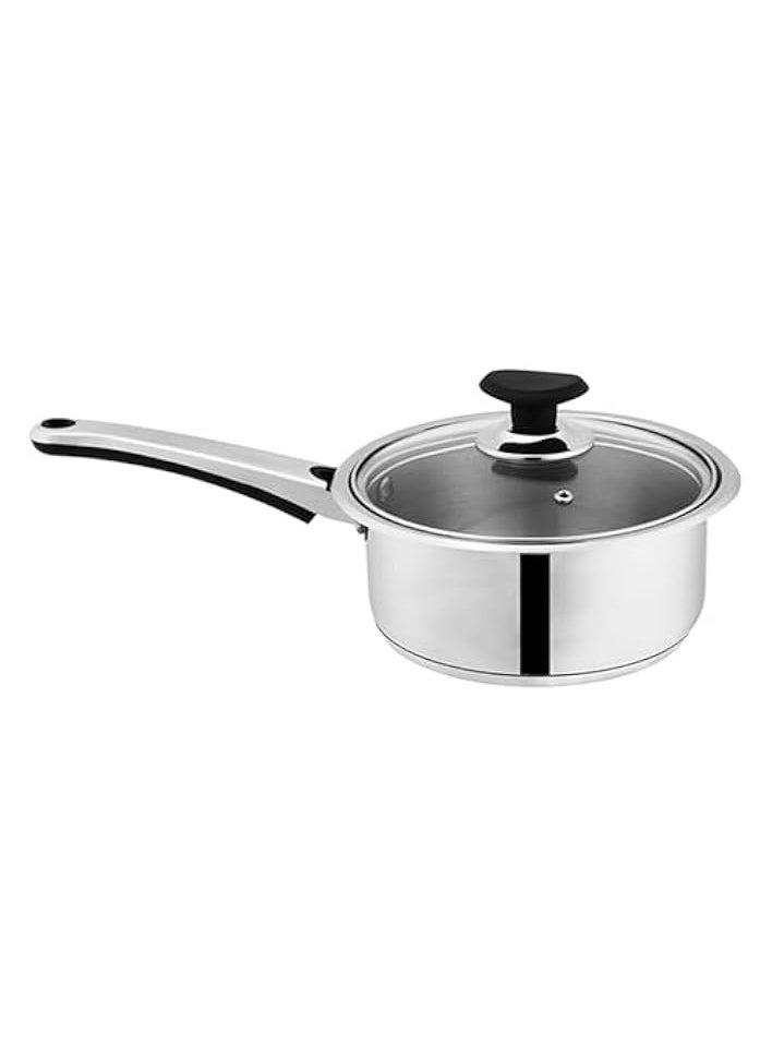 COOKWARES Mega Stainless Steel Sauce Pan, (3 Ltr) with Glass Lid – Ergonomic Cool Handle, Sandwich Bottom, Sleek Modern Appearance, Ideal for Sauces, Soups & More (20cm)