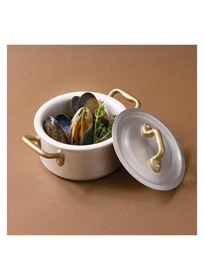 10cm Mini Cookware Deep Sauce Pan Casserole with 2 Gold Handles + Ceramic pot with Lid | Perfect for Kitchen to Table Serveware in Vintage Designs