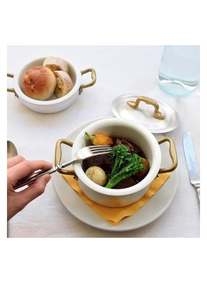 10cm Mini Cookware Deep Sauce Pan Casserole with 2 Gold Handles + Ceramic pot with Lid | Perfect for Kitchen to Table Serveware in Vintage Designs