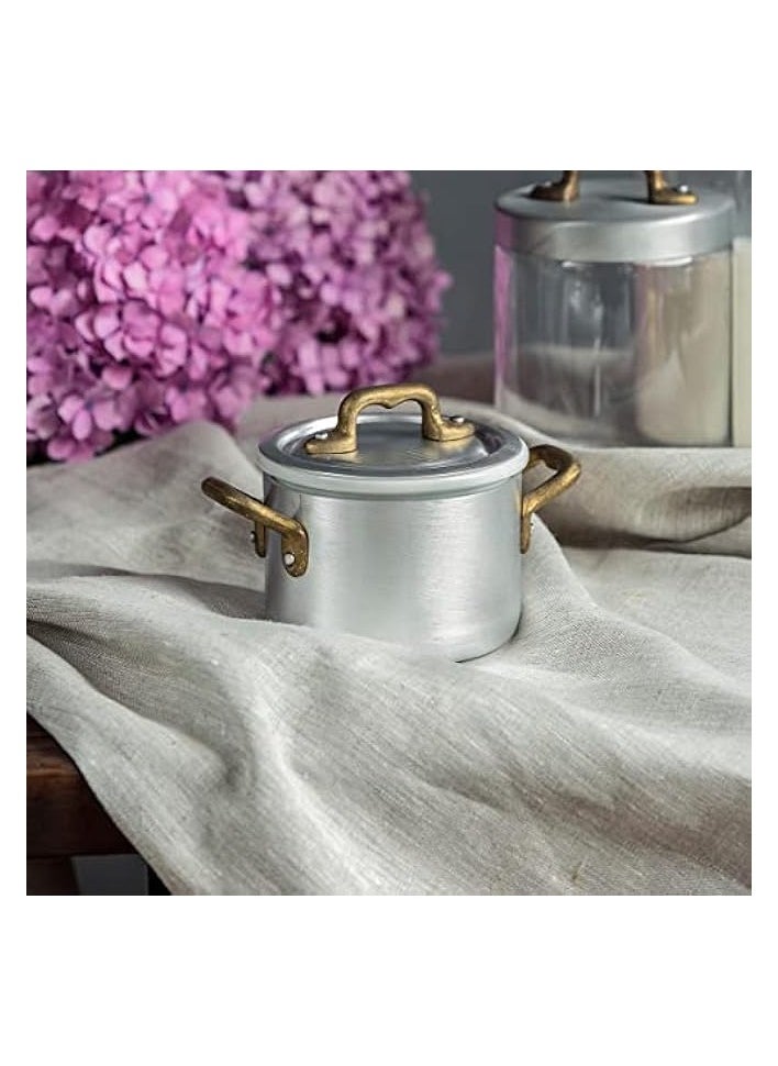 10cm Mini Cookware Deep Sauce Pan Casserole with 2 Gold Handles + Ceramic pot with Lid | Perfect for Kitchen to Table Serveware in Vintage Designs