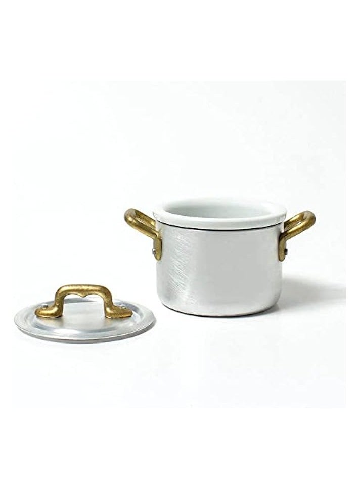 10cm Mini Cookware Deep Sauce Pan Casserole with 2 Gold Handles + Ceramic pot with Lid | Perfect for Kitchen to Table Serveware in Vintage Designs