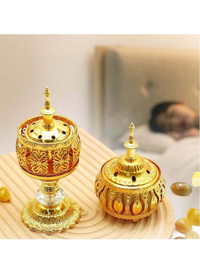 Gold Vintage Incense Burner, 2 PCS Vintage Cone Incense Burner Incense Stick Holder Censer Aromatherapy Stove for Yoga SPA Home Office Decor (2 Styles)