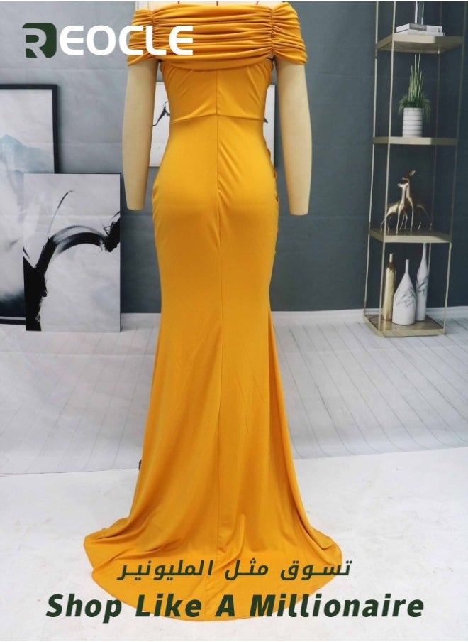 Women's Off Shoulder High Split Long Formal Party Dress Evening Gown Bodycon Wedding Guest Dress