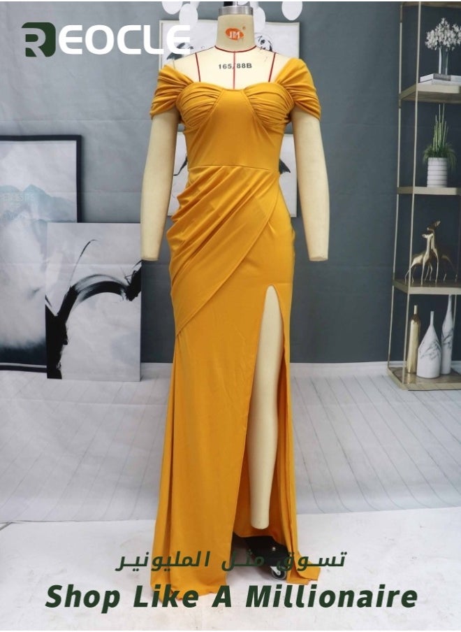 Women's Off Shoulder High Split Long Formal Party Dress Evening Gown Bodycon Wedding Guest Dress