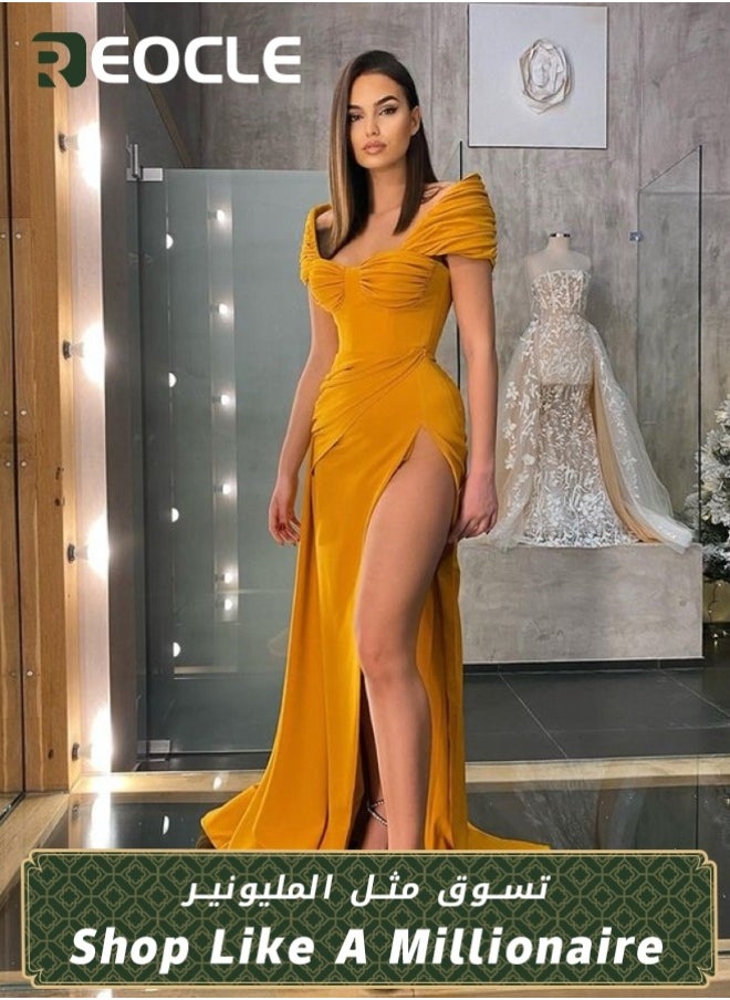 Women's Off Shoulder High Split Long Formal Party Dress Evening Gown Bodycon Wedding Guest Dress