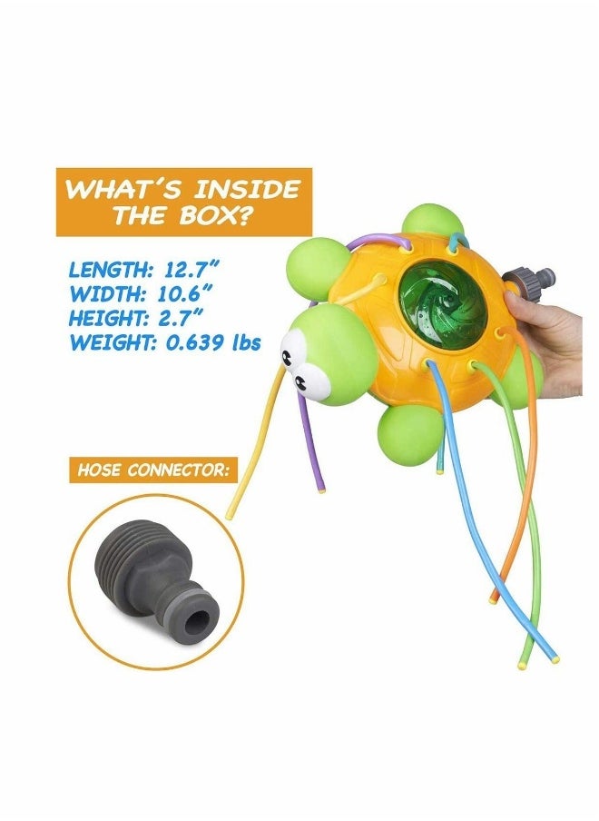 Outdoor Water Spray Sprinkler for Kids and Toddlers- Backyard Spinning Turtle Sprinkler Toy w/Wiggle Tubes- Splashing Fun for Summer Days- Sprays...