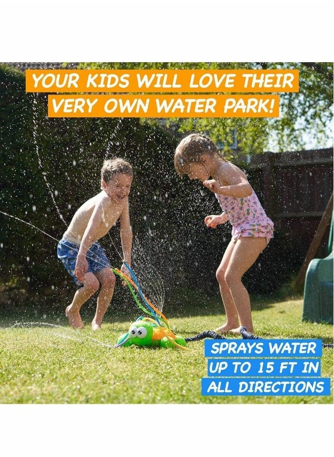 Outdoor Water Spray Sprinkler for Kids and Toddlers- Backyard Spinning Turtle Sprinkler Toy w/Wiggle Tubes- Splashing Fun for Summer Days- Sprays...