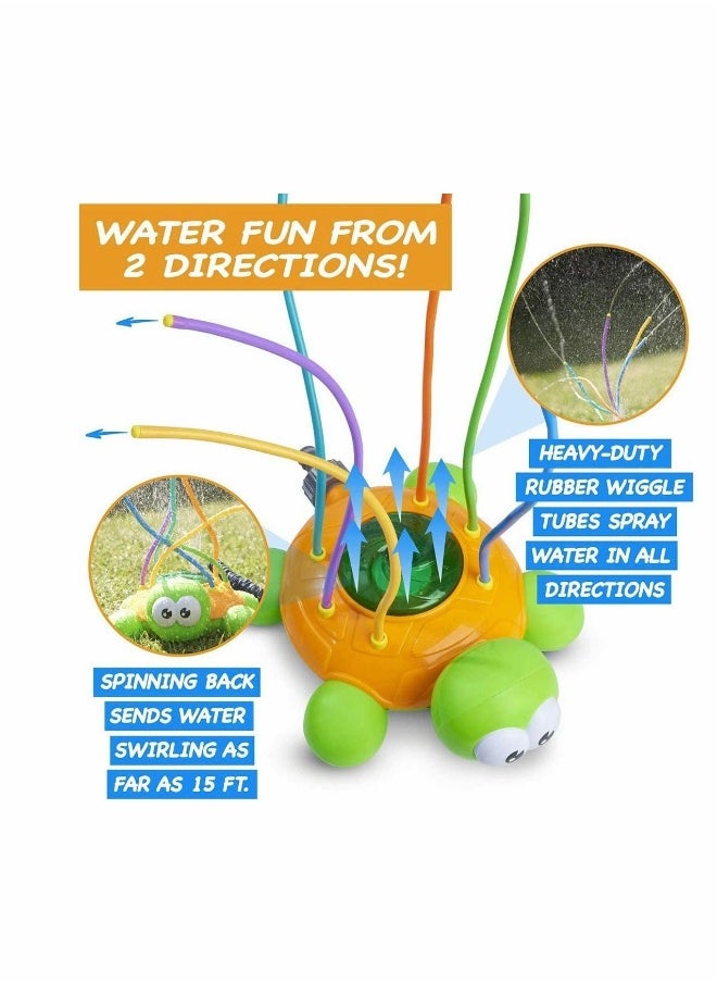 Outdoor Water Spray Sprinkler for Kids and Toddlers- Backyard Spinning Turtle Sprinkler Toy w/Wiggle Tubes- Splashing Fun for Summer Days- Sprays...