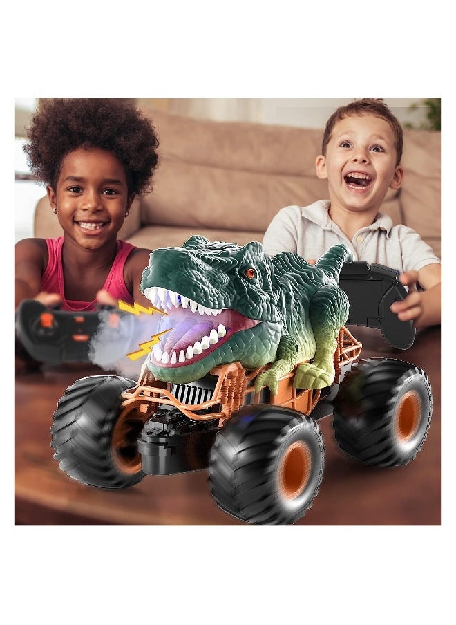 2.4GHz Remote Control Dinosaur Car RC Dino Toys with Light Sound Spray Indoor Outdoor All Terrain Electric RC Car Toys Birthday Gifts for 3 to 12 Boys Kids