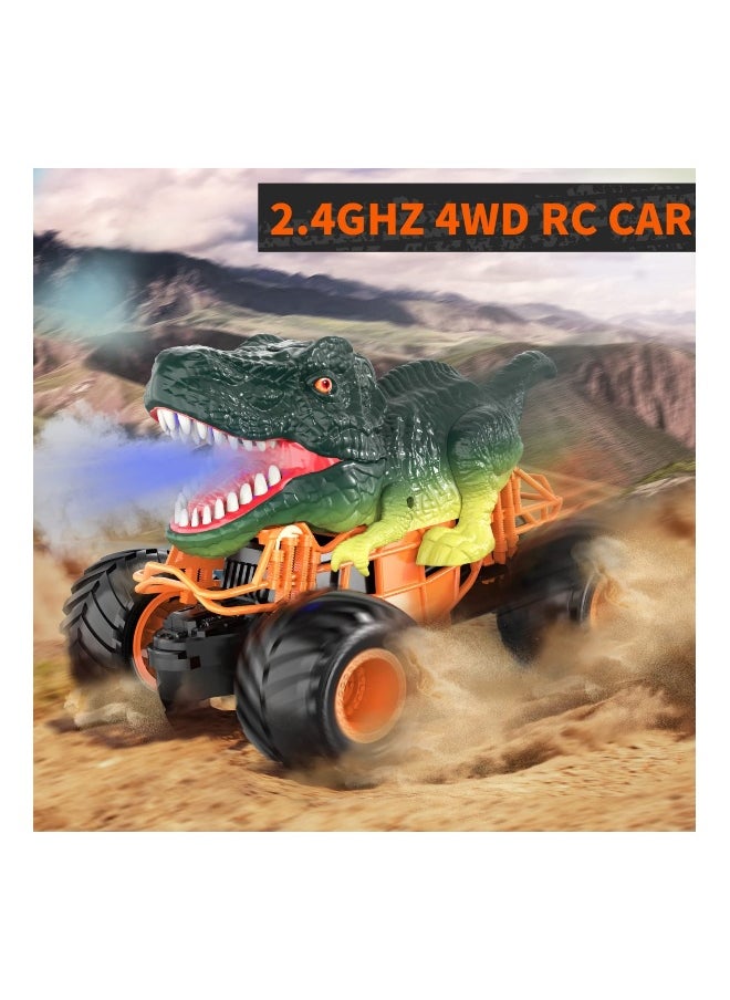 2.4GHz Remote Control Dinosaur Car RC Dino Toys with Light Sound Spray Indoor Outdoor All Terrain Electric RC Car Toys Birthday Gifts for 3 to 12 Boys Kids