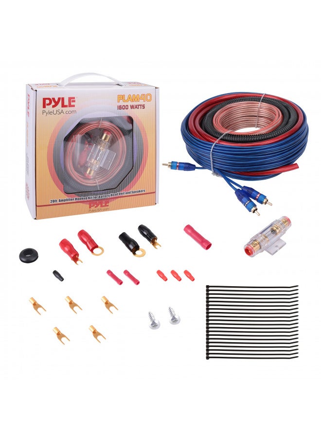 Pyle Car Stereo Wiring Kit - Audio Amplifier & Subwoofer Speaker Installation Cables (4 Gauge), Blue (PLAM40)