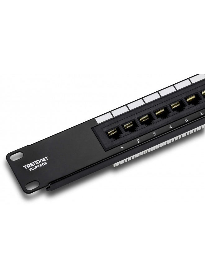 TRENDnet 16-Port Cat6 Unshielded Patch Panel, TC-P16C6, Wallmount or Rackmount, 1U 19