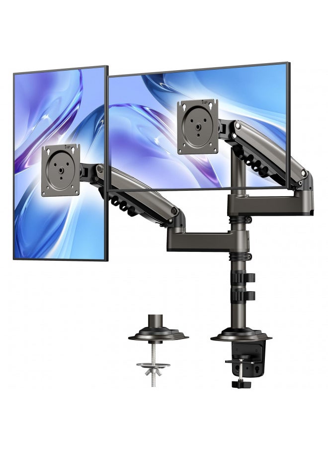 HUANUO 13-32 Inch Monitor Mount 2 Monitors, Ergonomic Height Adjustable Screen Mount 2 Monitors Tilt/Swivel/Rotate/Weight Max 9 kg/VESA 75/100 mm
