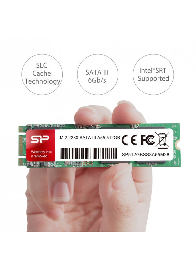 Silicon Power 512GB A55 M.2 SSD SATA III Internal Solid State Drive 2280 SU512GBSS3A55M28AC