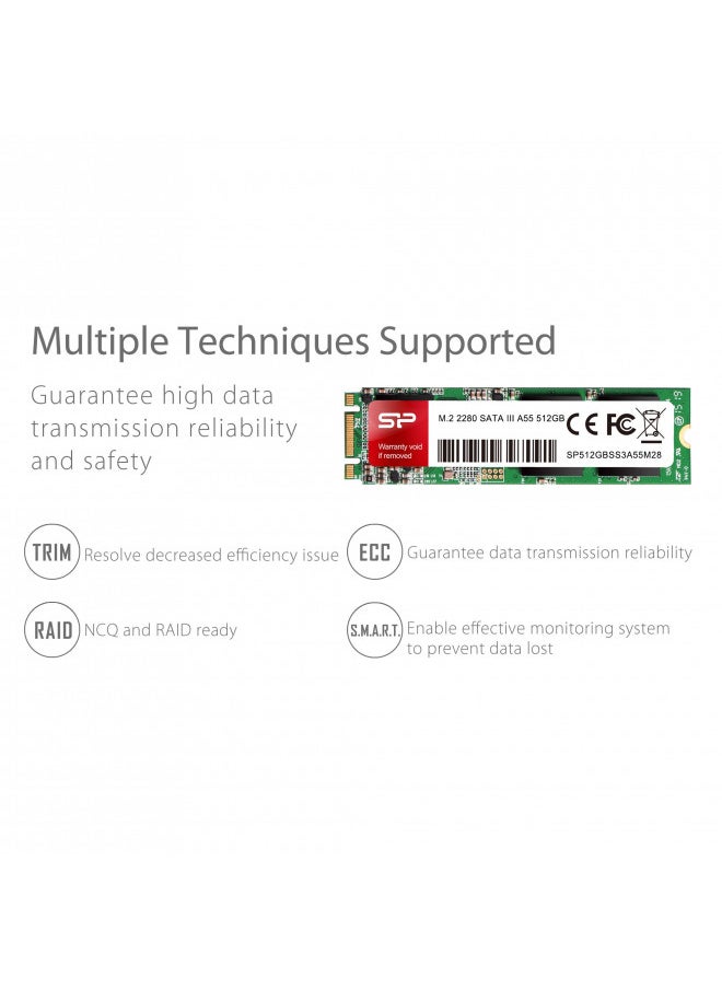 Silicon Power 512GB A55 M.2 SSD SATA III Internal Solid State Drive 2280 SU512GBSS3A55M28AC