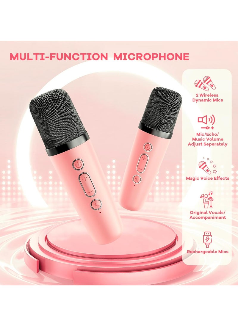 Mini Karaoke Speaker for Adults, kids , Portable Bluetooth Speaker with 2 Wireless Microphones, 18 Pre-Loaded Songs Toys Birthday Gift for Girls and Boys