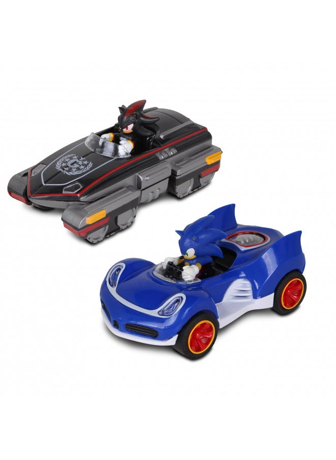 NKOK Sonic Transformed All-Stars Racing Pull Back Action: Shadow and Sonic Hedgehog, Two Vehicles, Video Game Legends, No Batteries Required, Pull Back Release - and Watch it go