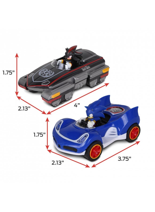 NKOK Sonic Transformed All-Stars Racing Pull Back Action: Shadow and Sonic Hedgehog, Two Vehicles, Video Game Legends, No Batteries Required, Pull Back Release - and Watch it go