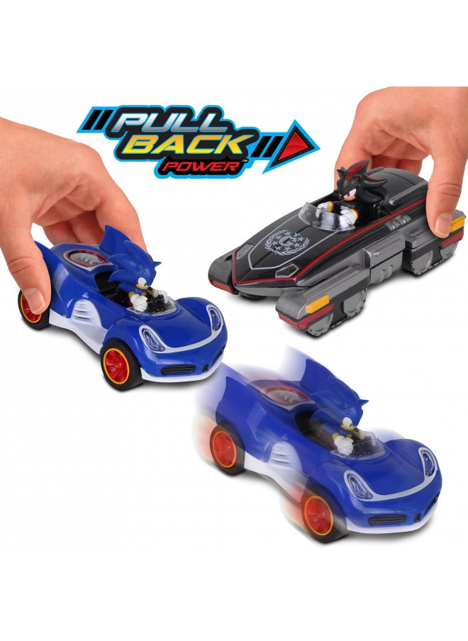 NKOK Sonic Transformed All-Stars Racing Pull Back Action: Shadow and Sonic Hedgehog, Two Vehicles, Video Game Legends, No Batteries Required, Pull Back Release - and Watch it go