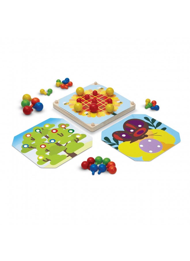 PlanToys Creative Wooden Peg Board With 3 Double Sided Cards (5399) | Sustainably Made from Rubberwood and Non-Toxic Paints and Dyes