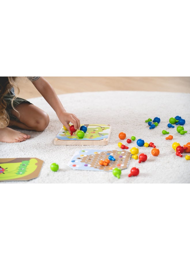 PlanToys Creative Wooden Peg Board With 3 Double Sided Cards (5399) | Sustainably Made from Rubberwood and Non-Toxic Paints and Dyes