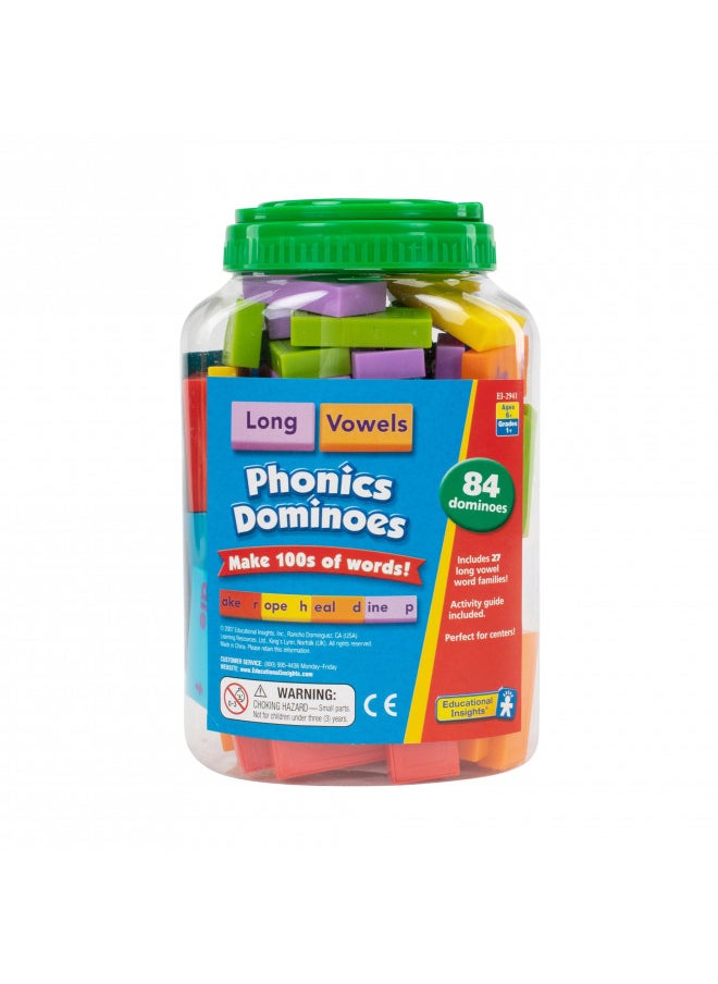 Educational Insights Phonics Dominoes Long Vowels - Manipulative for Classroom & Home, Set of 84 Dominoes in 6 Colors, Ages 6+