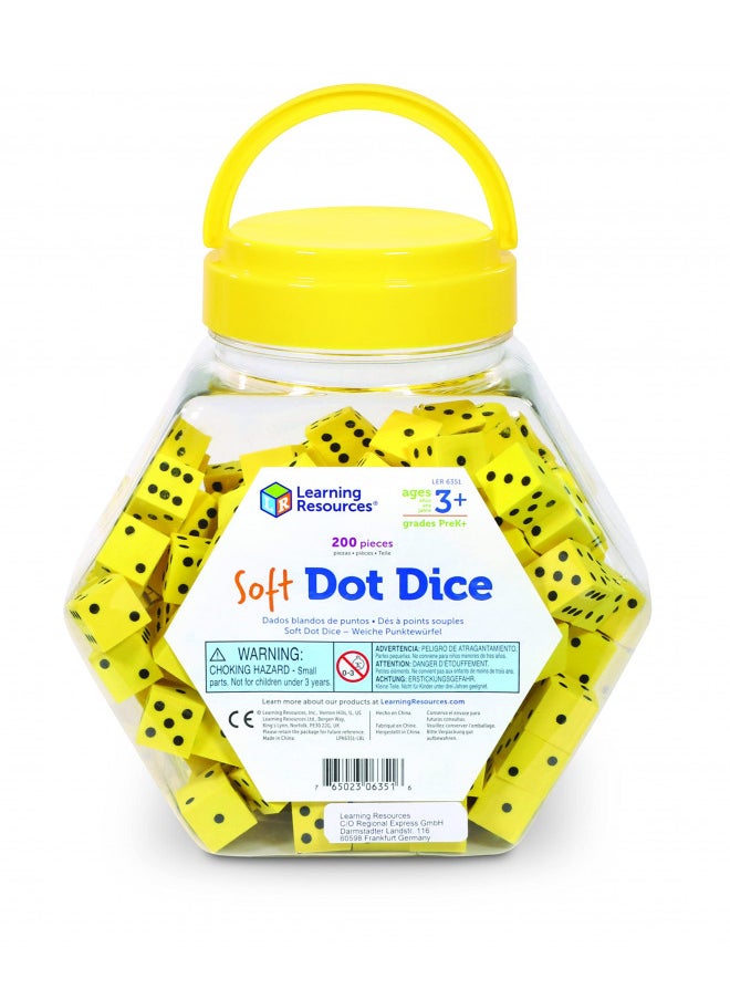 Learning Resources Hands-On Soft Dot Dice Bucket, Set of 200, Ages 3+, Classroom or Homeschool Supplies, Back to School Supplies,Teacher Supplies