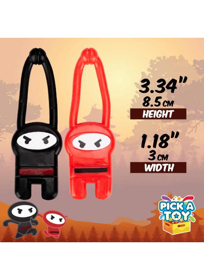 PICK A TOY Stretchy Flying Ninjas [12-Pieces] | Elastic Slingshot Ninja Toys for Boys & Girls | Great Birthday Gift & Party Favors Idea | Red & Black Colors | Eco-Friendly, BPA-Free Materials