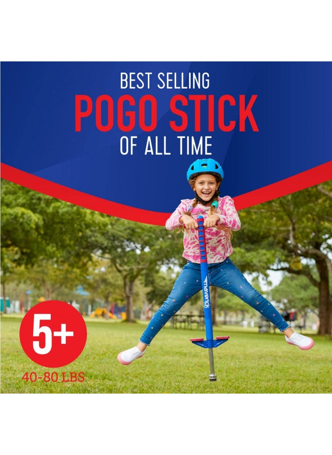 Flybar Maverick Pogo Stick for Kids Ages 5+, 40 to 80 Pounds, Perfect for Beginners, Easy Grip Handles, Anti-Slip Pegs, Outdoor Toys for Boys, Jumper Toys for Girls, Outside Toys for Kids (Red/Blue)