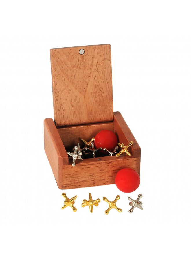 WE Games Metal Jacks Game, Retro Game with 2 Sets of Metal Jacks and Ball in Keepsake Wooden Box, Nostalgic Toy Set for Kids and Adults, Old Fashioned Floor Games, Jacks and Ball Travel Game Set