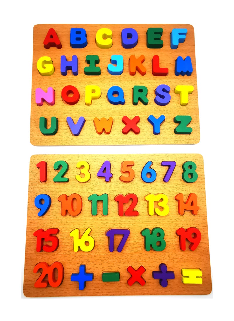 Play and Learn Alphabet and Number Wooden Blocks for Toddlers, Learning Blocks  Wooden ABC and 123 for Toddlers (2 packs)