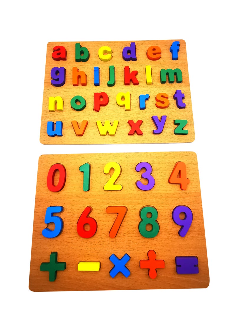 ABC & 123 Educational Wooden Puzzle Board ,Wooden Alphabet and Number Puzzle Board , Interactive Learning Wooden Board