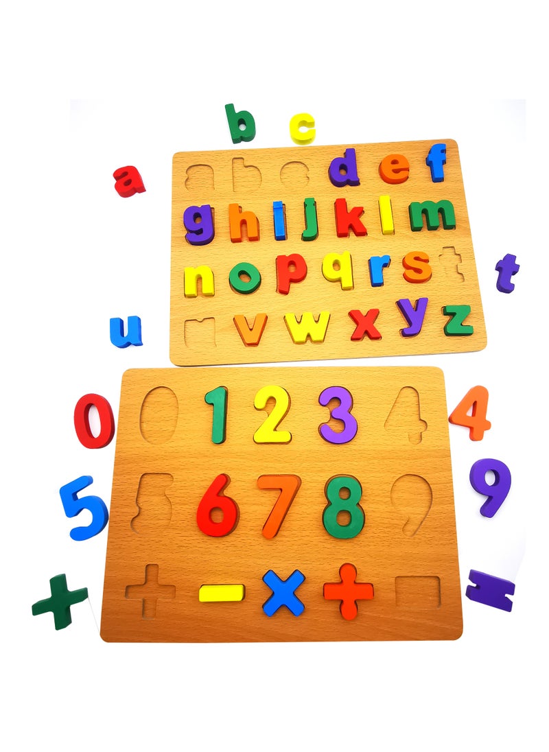 ABC & 123 Educational Wooden Puzzle Board ,Wooden Alphabet and Number Puzzle Board , Interactive Learning Wooden Board