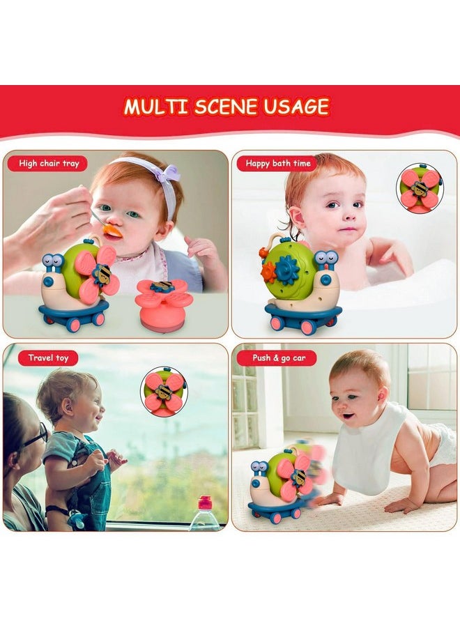 Suction Cup Spinner Toys Sensory Montessori Educational Toys Cute Animal Food Grade Silicone Baby Bath Toys Convertible Push-And-Go Car Learning Activities Gifts For Kids (Pink)