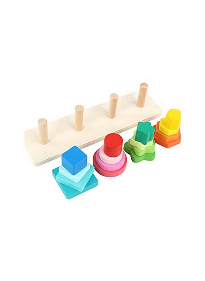 Wooden Sorting & Stacking Toy, 4 Geometric Shape Sorter Toys For Toddlers, Montessori Color Recognition Stacker, Educational Blocks Puzzles 1-3 Years Old Age Kids (4 Shapes) (20 Pieces)