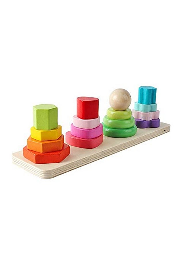 Wooden Sorting & Stacking Toy, 4 Geometric Shape Sorter Toys For Toddlers, Montessori Color Recognition Stacker, Educational Blocks Puzzles 1-3 Years Old Age Kids (4 Shapes) (20 Pieces)