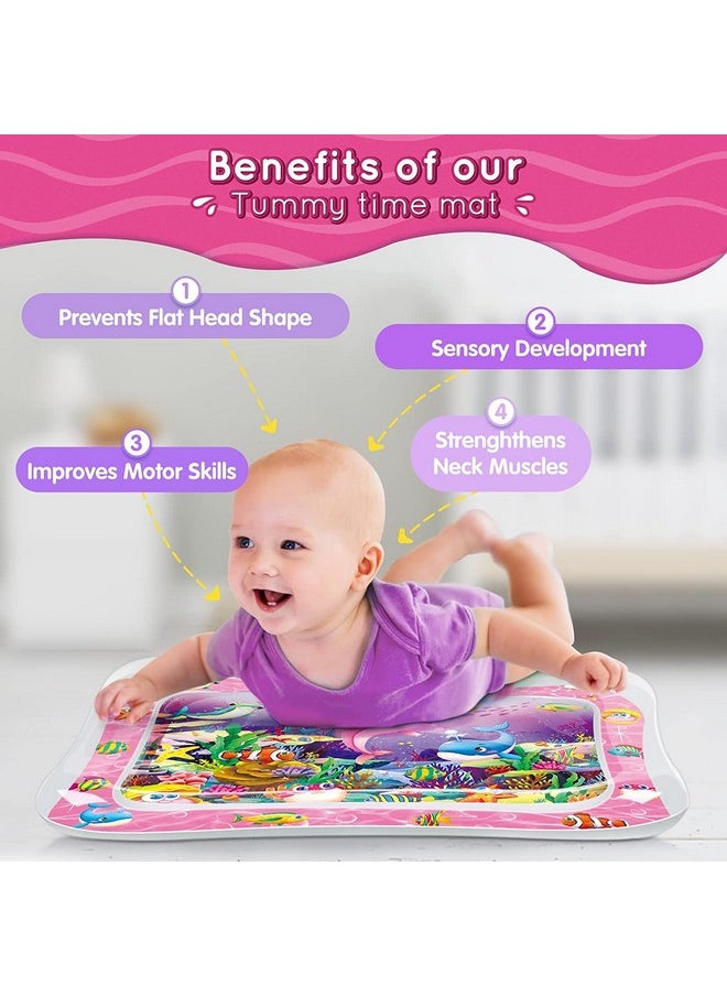 ® Tummy Time Play Mat For Babies (Size 24”X20”) Leak-Proof Water Crawling Inflatable Mat With 5 Floating Toys For 3 4 5 6 7 8 9 10 Months Newborn Toddlers & Kids (Multicolor -Pink)