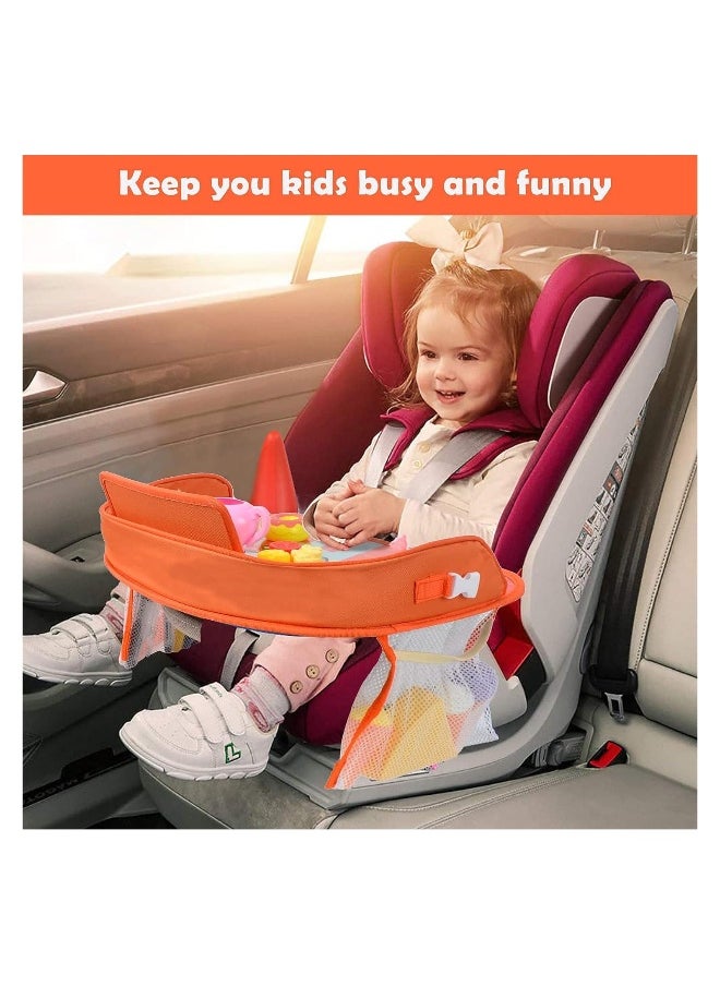 Kids Travel Tray Car Seat Activity and Play Tray Organizer for Children and Toddlers Lap Desk with Tablet Phone Holder Waterproof and Foldable (Orange)