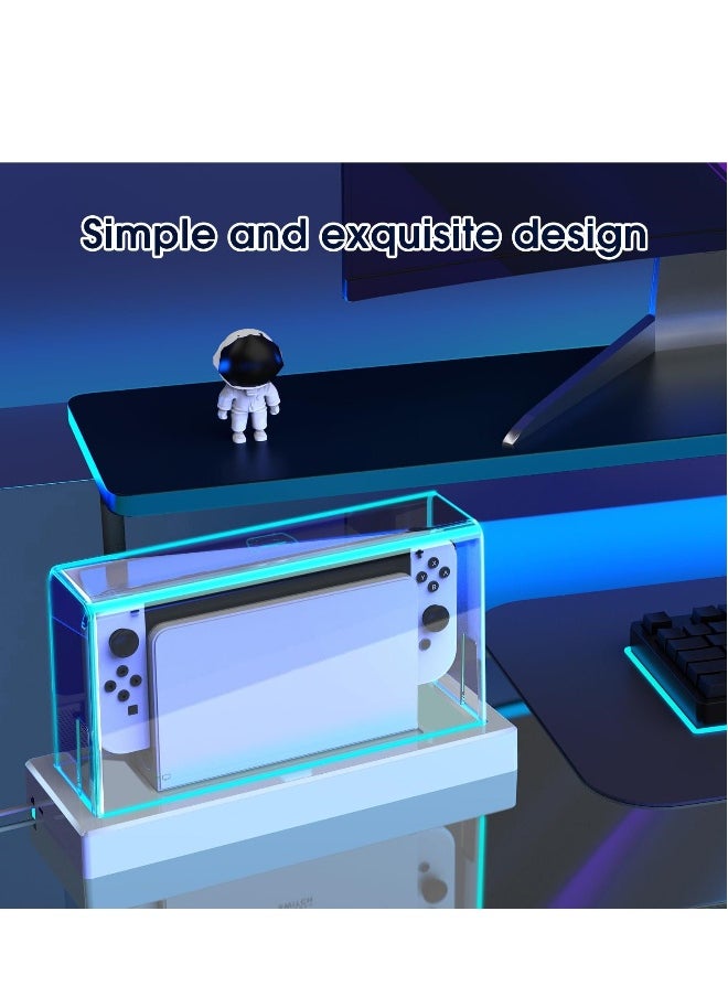 Dust Cover for Nintendo Switch/OLED with 16 LED Colors Light Base, Acrylic Clear Display Box Anti-Scratch Waterproof Slim Dock Case, Cool Accessories for Switch