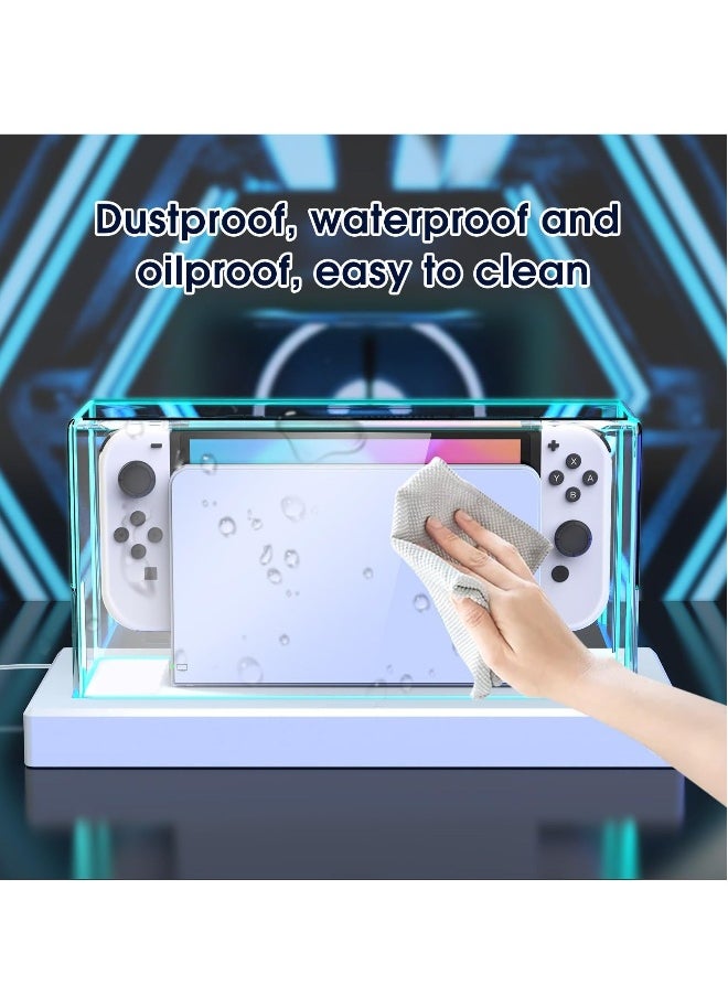 Dust Cover for Nintendo Switch/OLED with 16 LED Colors Light Base, Acrylic Clear Display Box Anti-Scratch Waterproof Slim Dock Case, Cool Accessories for Switch