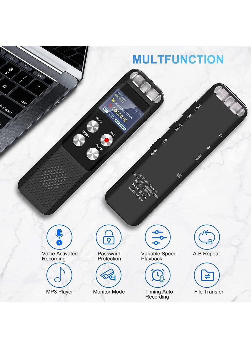 72GB Digital Voice Recorder Voice Activated Recorders with Playback Audio Recording Device with Clip-on Microphone for Lectures Meetings Dictaphone Sound Portable Tape Recorder with Password