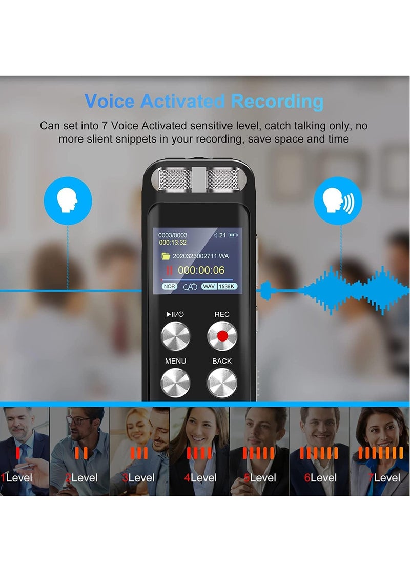 72GB Digital Voice Recorder Voice Activated Recorders with Playback Audio Recording Device with Clip-on Microphone for Lectures Meetings Dictaphone Sound Portable Tape Recorder with Password