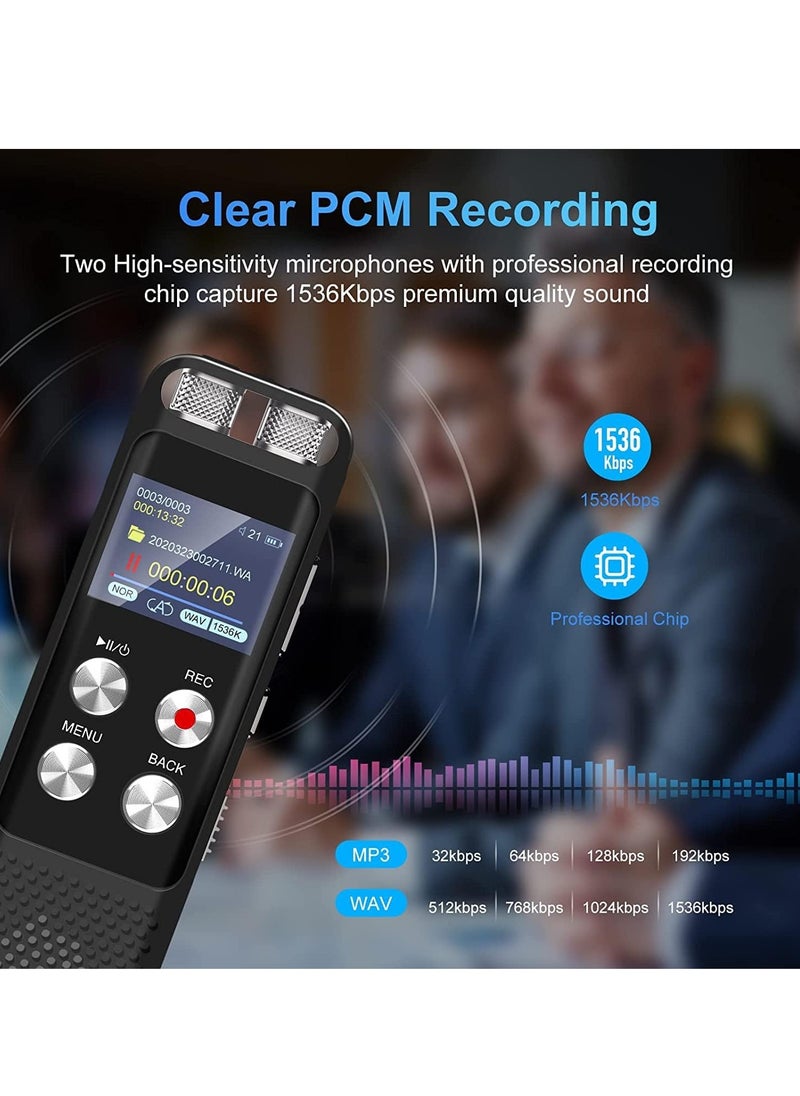 72GB Digital Voice Recorder Voice Activated Recorders with Playback Audio Recording Device with Clip-on Microphone for Lectures Meetings Dictaphone Sound Portable Tape Recorder with Password