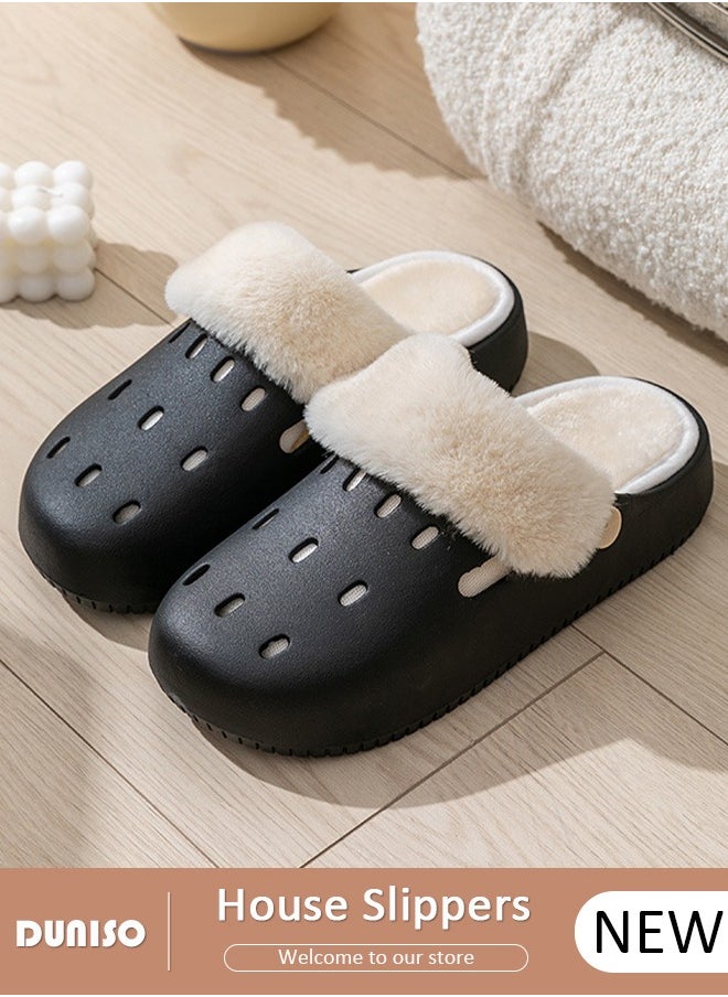 House Slippers for Men and Women,Washable Lined Clogs, Fashion Warm Shoes with Thick Sole, Comfortable Home Fuzzy Slippers, Lightweight Non Slip House Shoes For Cozy Indoor Outdoor