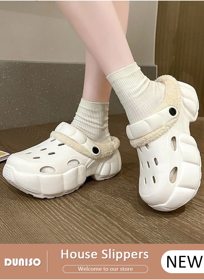 House Slippers for Women,Washable Lined Clogs, Fashion Warm Shoes with Thick Sole, Comfortable Home Fuzzy Slippers, Lightweight Non Slip House Shoes For Cozy Indoor Outdoor
