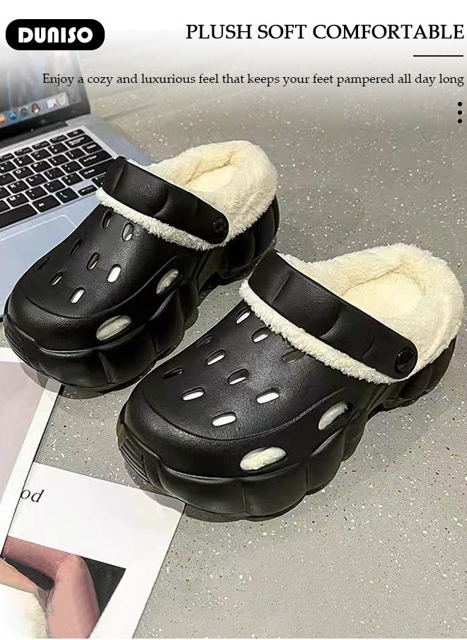 House Slippers for Women,Washable Lined Clogs, Fashion Warm Shoes with Thick Sole, Comfortable Home Fuzzy Slippers, Lightweight Non Slip House Shoes For Cozy Indoor Outdoor
